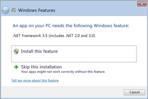 In case of Windows 8/8.1, Microsoft.NET Framework 3.5 is installed initially, but set turn OFF. Two ways are available to turn ON Microsoft.NET Framework 3.5 during internet on line. 1.