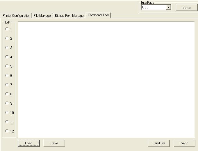 7. Command Tool The additional features that are not yet supported in the Diagnostic Utility can be sent out by printer commands to printer from the Command Tool. Select the interface.