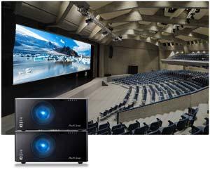 their large-venue applications. Multiple lens options are useful for a variety of venue sizes, screen sizes, and screen distances.