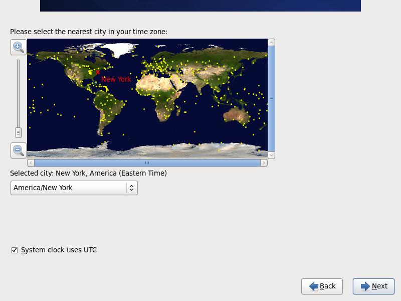 10. Select the location to set the correct time zone. Click Next to continue the installation process. 11.