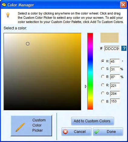 Using the Color Field 1. Click anywhere in the color field to select a new color. The color swatch in the upper right corner will reflect the new color selection. 2.