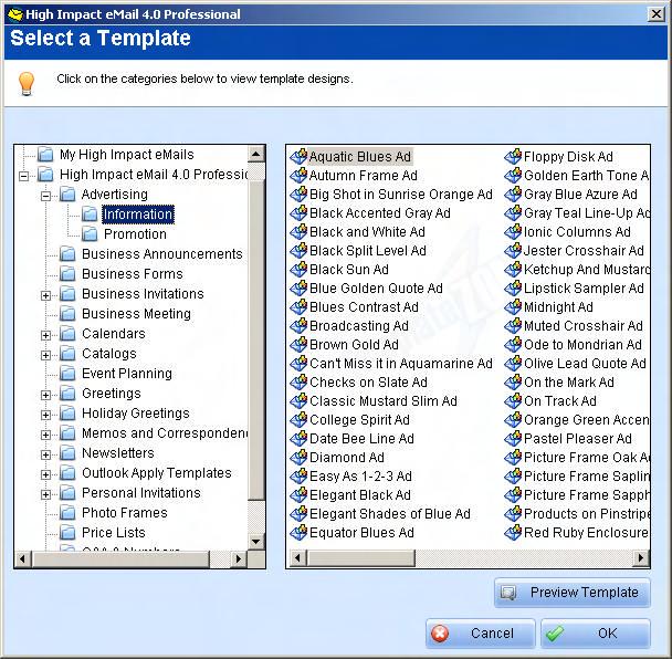From the "Select a template" screen, select a template from the categories seen on the right side.