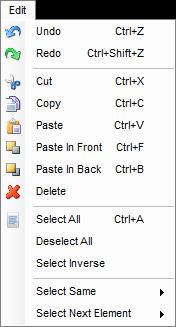 2. Edit Menu Edit Menu Options Undo \ Redo Select the Undo option or type Ctrl+Z to undo the last action. A total of 32 undos can be done.