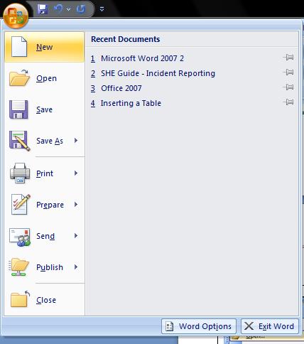 New XP 2007 Open a blank document 1. Click the Microsoft Office Button, and then click New. 2. Double-click Blank document.