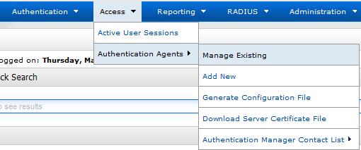 1. Select Access > Authentication Agents >