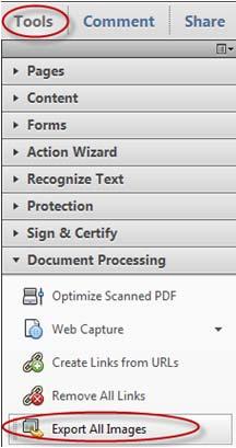 Note, exporting an image out of a PDF document may not be ideal because in most cases the image is set to a low resolution.