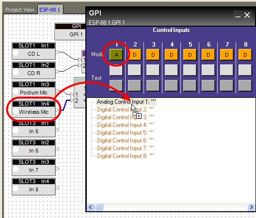 Programming GPI To program a GPI, drag and drop from the ESP-88 window onto a text line in the programming tree of the GPI control Panel.