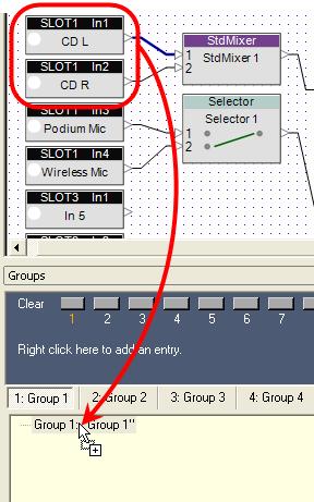 You can drag and drop two or more similar blocks from the ESP-88 window to create a group.