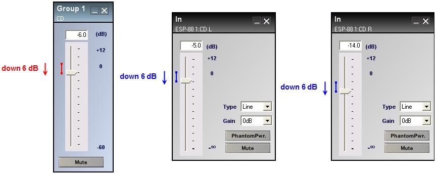 4. To verify the correct behavior, open the Master Fader, and both input control panels. Move the slider on the Master Fader. The input sliders are controlled by the Master Fader. Figure 4.