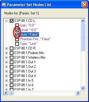 Storing discrete parameters To include only specific settings in the parameter set, use the Parameter Set Nodes List and place a check mark next to the settings within the block, as shown in Figure 4.