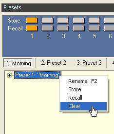 28 - Changing an existing preset Clearing presets To clear the contents of a preset, right click on the