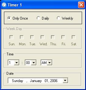 Timer Setup When you first create a timer, the Timer Setup window opens. Use this dialog to specify the type and schedule for the timer event. Figure 4.