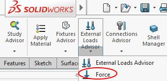 3-external load Select force from external loads advisor : Click inside the circular hole in the middle of
