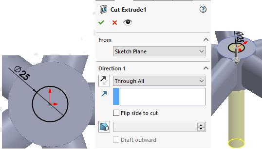 Step4: extruded cut Draw another circle on the