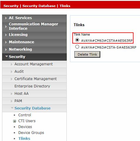6.4. Obtain Tlink Name Select Security Security Database Tlinks.