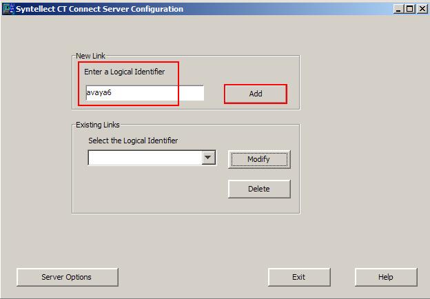 7.2. Administer Link The Syntellect CT Connect Server Configuration screen is displayed.