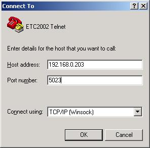 Chapter 4 Connecting to the ETC2002 Using Telnet Running the Telnet Client 1. From the Start menu, select Run, type telnet and click OK.