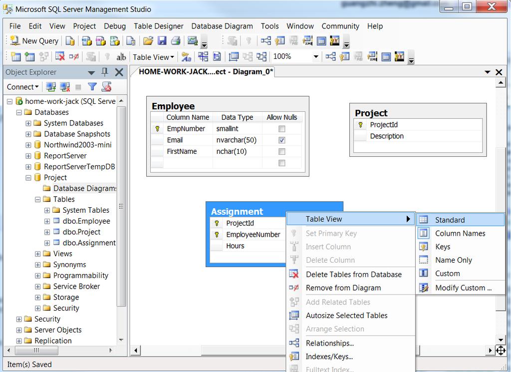 View More Metadata Right click a table to change its table view. Use standard to display data type and null constraint.