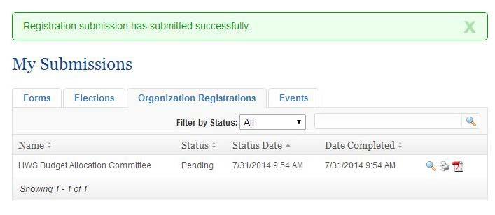 Registering your Club or Student Organization, August 2014 17. Review your registration for completeness and click Submit for Approval for registration approval by the Student Activities Office! 18.