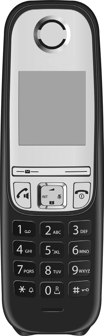 Twist 304 The handset at a glance 1 Charge status of the batteries 2 Signal strength 3 Display keys 4 End call key and On/Off key 5 Talk key/handsfree key 6 Control key (p) ª Audio settings INT
