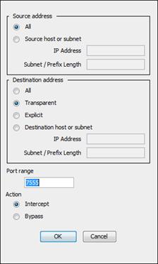 This menu lists all of the types of traffic the ProxySG understands. If the type of traffic you are intercepting is not listed, select TCP Tunnel.