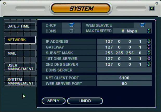 Press the Enter button to access the Network settings. Select the DDNS Server option, and press the ENTER button to enter the DDNS SETUP. 3.