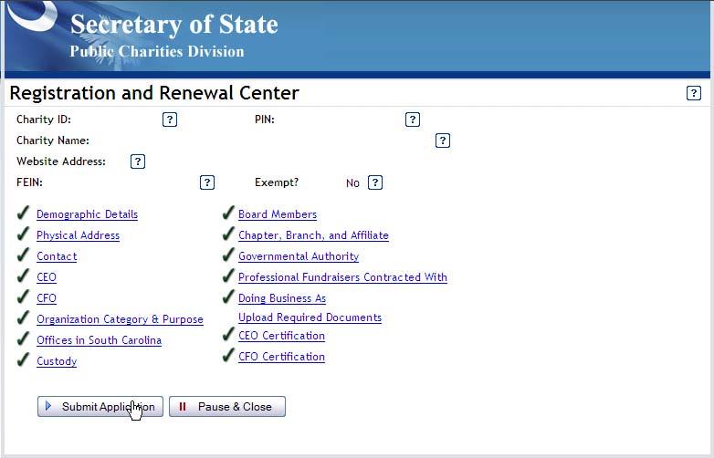 As you are going through the registration process, each section that you complete will get a check mark. The screen will look like this once you have completed all sections.