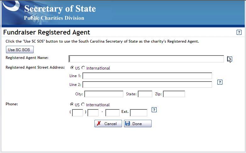 Registered Agent Name Enter the name of the registered agent for the professional fundraiser.