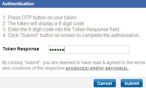 Follow the instructions on the Authentication pop-up message box to obtain the Token Response code from your token.