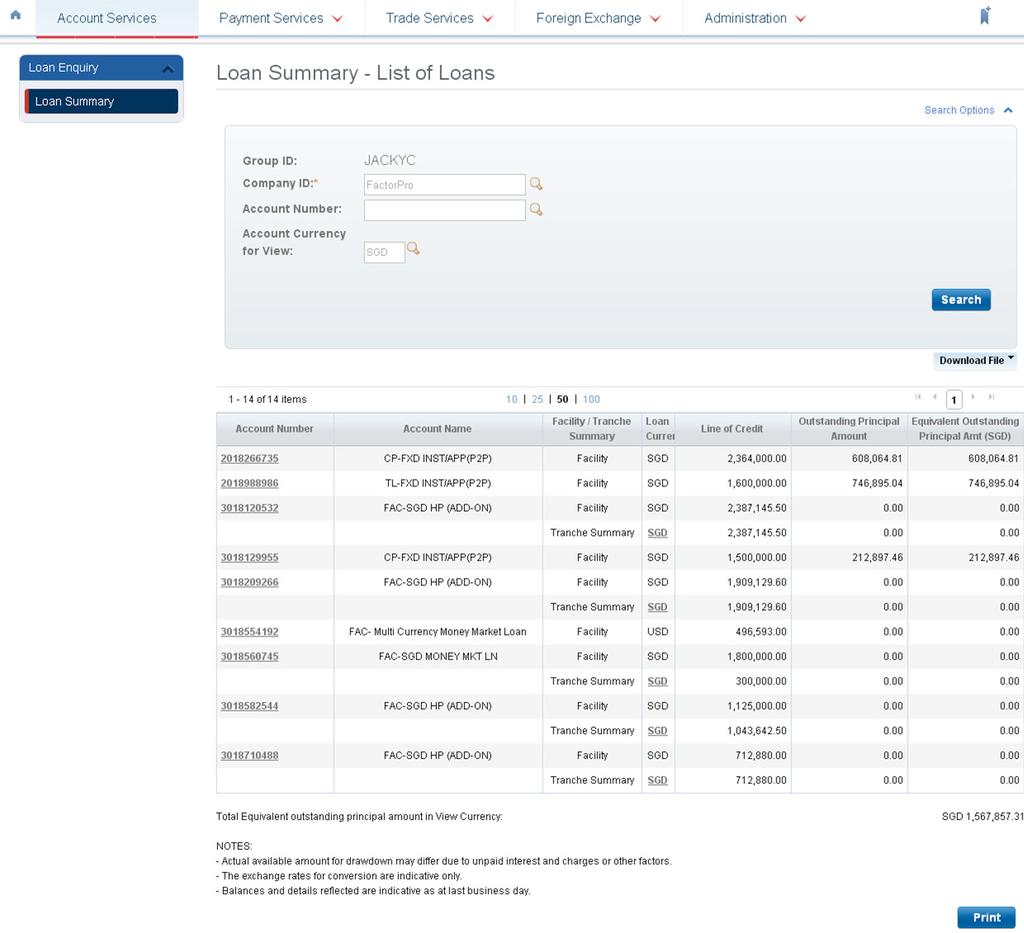 Account Services 3 Click on loan account number to view