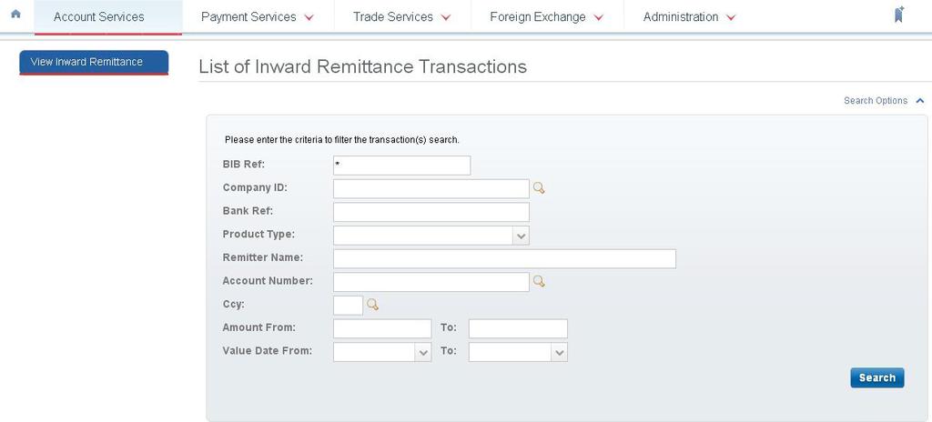 on to show all inward remittance.