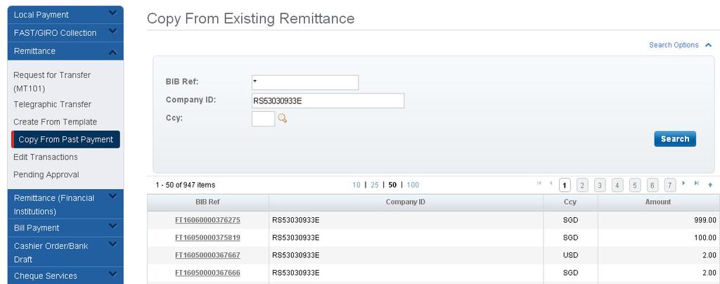 Services Remittance. 2 From Left Navigation Menu, select Copy From Past Payment.