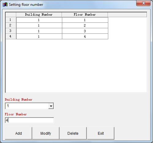 Setting Floor Numbers Select System Menu > Room Management > Setting Floor Number. 1 2 Building number: Select the building number you wish to add the floors to.