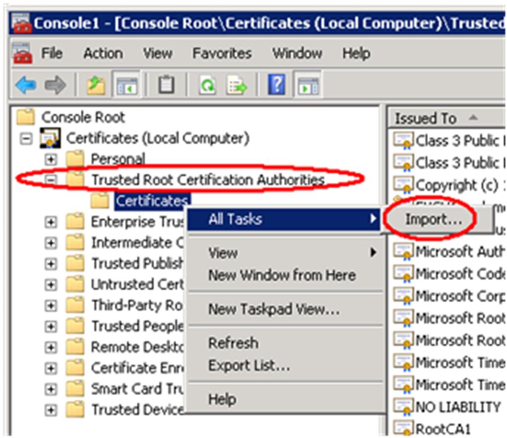 Configure IIS and ActiveSync to Trust a Third Party CA Complete the following steps on the system that hosts Exchange and ActiveSync to establish a trust relationship with the IIS server.