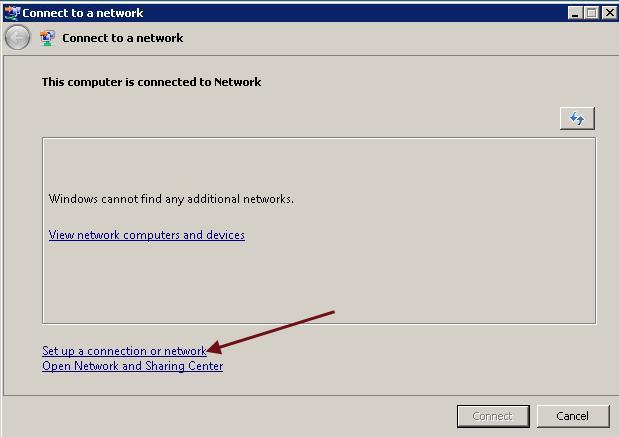 3. In the Connect to a network wizard, click the Set up a connection or network link, shown