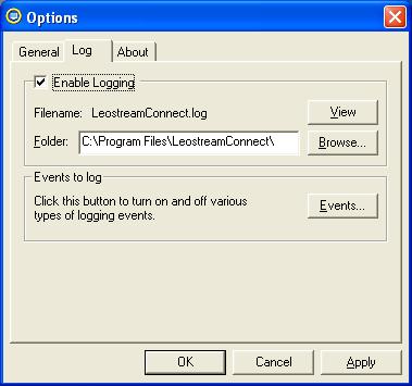Chapter 7: Using Leostream Clients 1. Select the Log tab, shown in the following figure. 2. Ensure that the Enable Logging option is selected, the default. 3.
