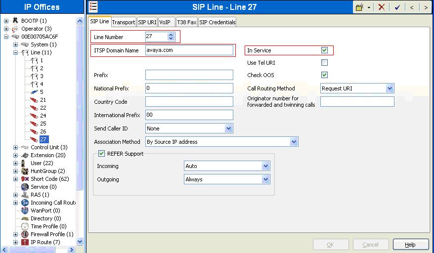 5.4. Create SIP Lines for a SIP Trunk Select Line in the left pane. Using the right mouse click, select New SIP Line [not shown], and create a new Line Number.