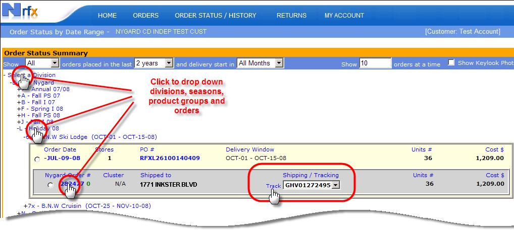 several Divisions, Seasons, Product Groups and Orders at a time) Note: To Track a package for a