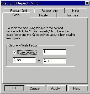 Machining - Step and Repeat - Scale This page of the dialog enables you to scale operations about a defined point.