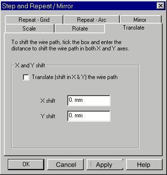 Machining - Step and Repeat - Translate This page of the dialog enables you to translate (shift) operations by a defined X and/or Y distance.