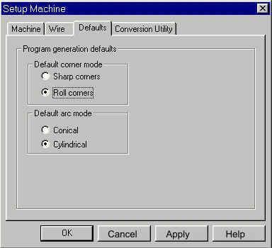 Setup Machine - Defaults This command opens a dialog that enables you to set up a range of default values.