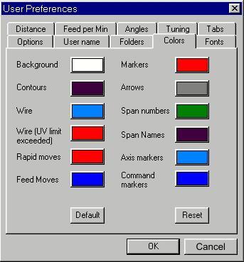 View Preferences - Colours The View - Preferences -Colors command opens a dialog in which you can set up the colors used by the graphic screen display.
