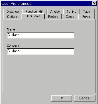 View Preferences User name The View - Preferences - Use name command opens a dialog in which you can set up the names which will be stored as information, together with the