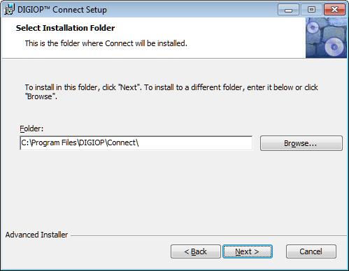 After extracting the main application files, the installer will open the DIGIOP Connect Setup Wizard.