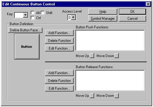 Field Delete Function Edit Function Move Up Move Down Define Button Face Description Deletes the highlighted control function from the Button Functions list.