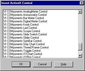 Inserting ActiveX Controls To insert an ActiveX control 1. Choose Insert ActiveX control from the Edit menu. The Insert ActiveX Control dialog box appears. 2.