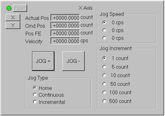 Jog Panel The Jog Panel provides the functions needed to home and jog configured axes.