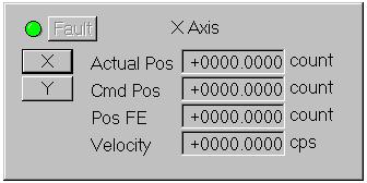 Single Axis Panel The Single Axis Status Panel displays the status for a single axis. The axis for which status is displayed is selected by pressing the desired axis button on the panel.