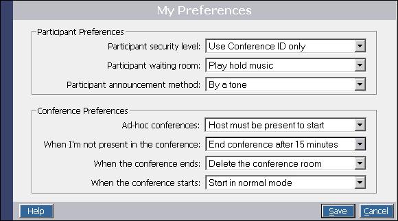 Managing Your Account 2.3 Setting Your Host Preferences Participant and Conference preferences are defaults that apply to each conference you host.