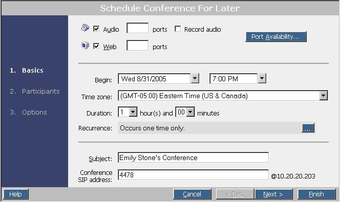 Scheduling Conferences 3.1 Scheduling Conferences with Integrated Conference Manager The Conference Later wizard allows you to schedule a conference in advance.